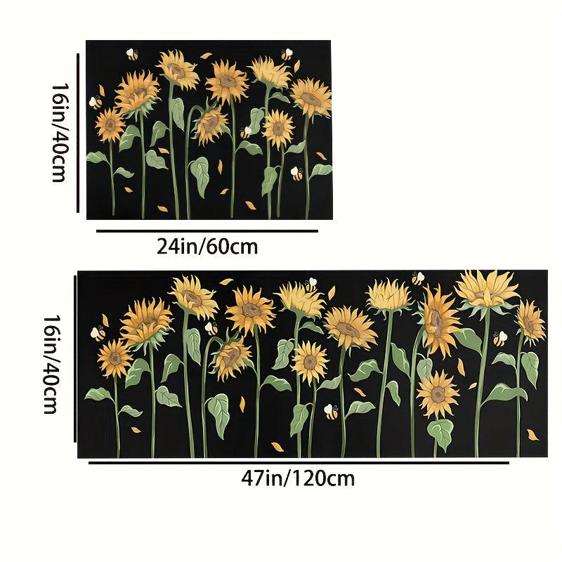 2pcs Retro Sunflower Area Mat Soft Plush Carpet for Home Decor