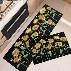 2pcs Retro Sunflower Area Mat Soft Plush Carpet for Home Decor