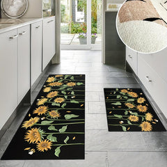 2pcs Retro Sunflower Area Mat Soft Plush Carpet for Home Decor