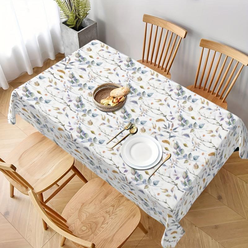 Polyester Tablecloth Waterproof Floral Pattern Long Table Cover
