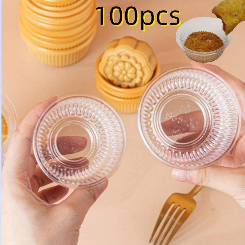 100pcs Clear Plastic Mooncake & Cupcake Trays for Snacks, Dips, Candies