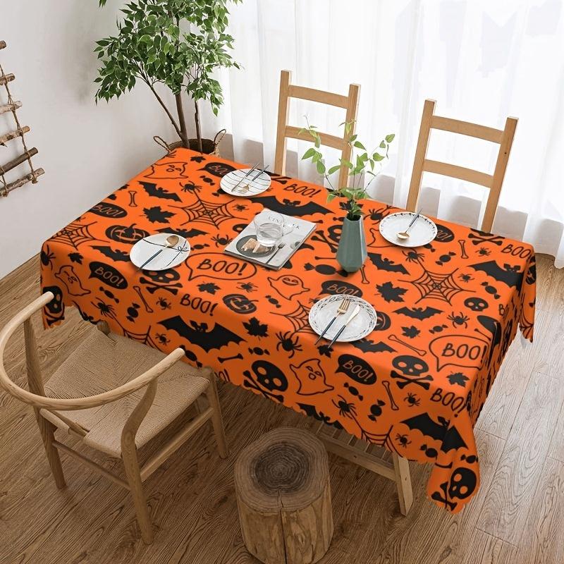 Embossed Pumpkin Ghost Print Halloween Tablecloth Stain Resistant