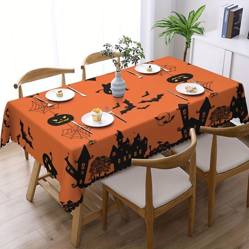 Embossed Pumpkin Ghost Print Halloween Tablecloth Stain Resistant