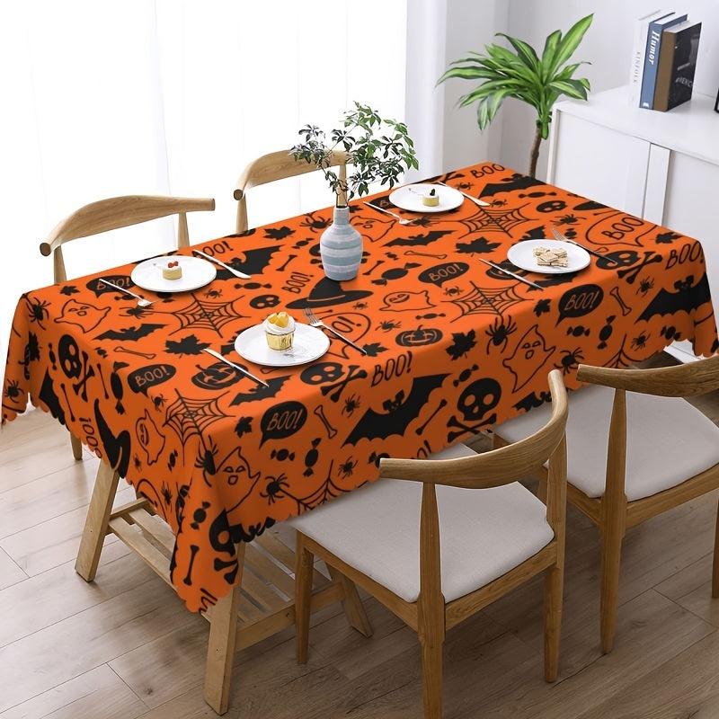 Embossed Pumpkin Ghost Print Halloween Tablecloth Stain Resistant