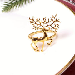 Golden Deer Napkin Rings Cast Iron Polished Metal Christmas Decor