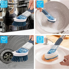 Soap Dispensing Dish Brush Set With 4 Replacement Heads