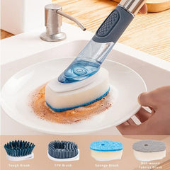 Soap Dispensing Dish Brush Set With 4 Replacement Heads