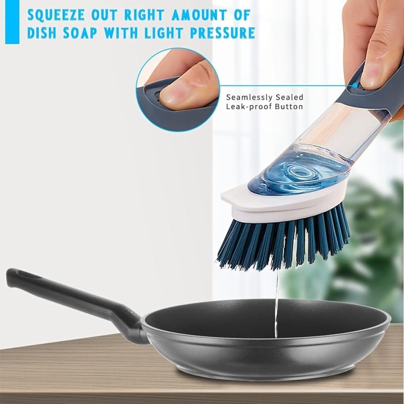 Soap Dispensing Dish Brush Set With 4 Replacement Heads