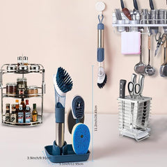 Soap Dispensing Dish Brush Set With 4 Replacement Heads