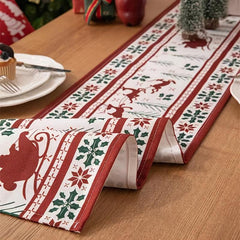 Polyester Christmas Table Runner with Deer and Bell Print