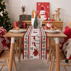 Polyester Christmas Table Runner with Deer and Bell Print