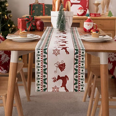 Polyester Christmas Table Runner with Deer and Bell Print