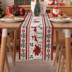 Polyester Christmas Table Runner with Deer and Bell Print