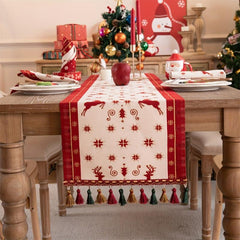 Red Deer Christmas Table Flag Polyester Table Runner with Starry Sky