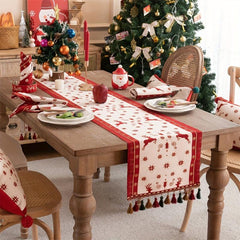 Red Deer Christmas Table Flag Polyester Table Runner with Starry Sky