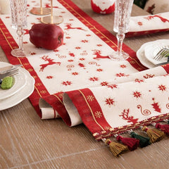 Red Deer Christmas Table Flag Polyester Table Runner with Starry Sky