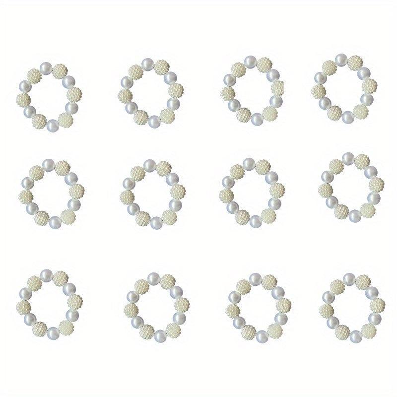 12pcs Plastic Pearl Beaded Napkin Holders for Dining Table Decor