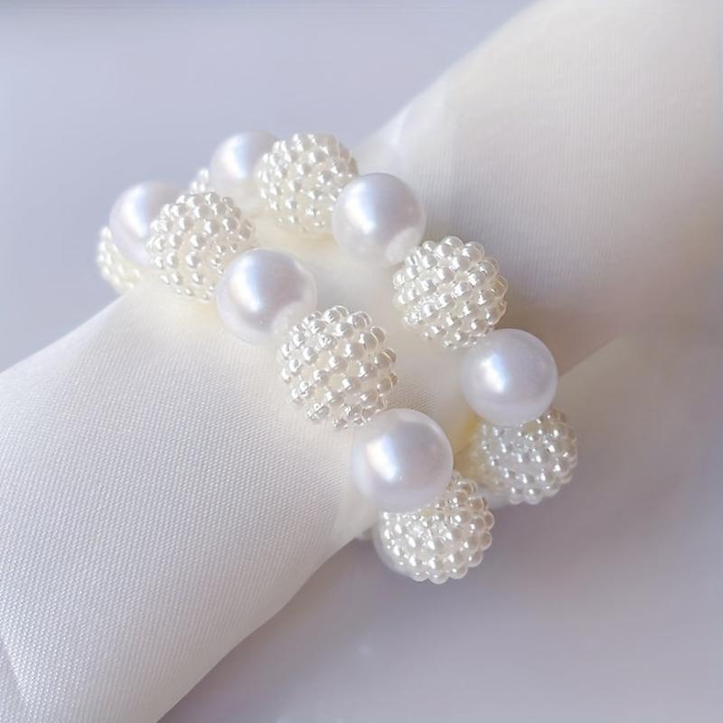 12pcs Plastic Pearl Beaded Napkin Holders for Dining Table Decor