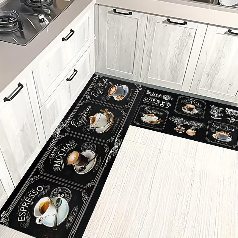 2pcs Coffee Cup Pattern Area Floor Mat Soft Stain-resistant Carpet
