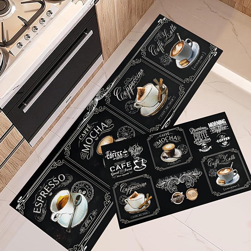 2pcs Coffee Cup Pattern Area Floor Mat Soft Stain-resistant Carpet