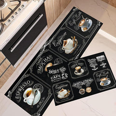 2pcs Coffee Cup Pattern Area Floor Mat Soft Stain-resistant Carpet