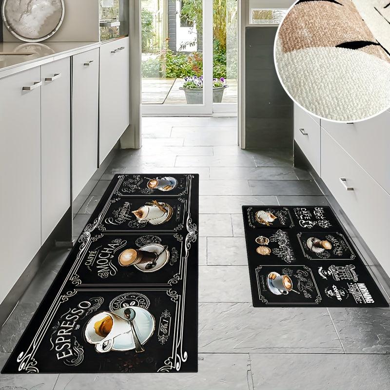 2pcs Coffee Cup Pattern Area Floor Mat Soft Stain-resistant Carpet