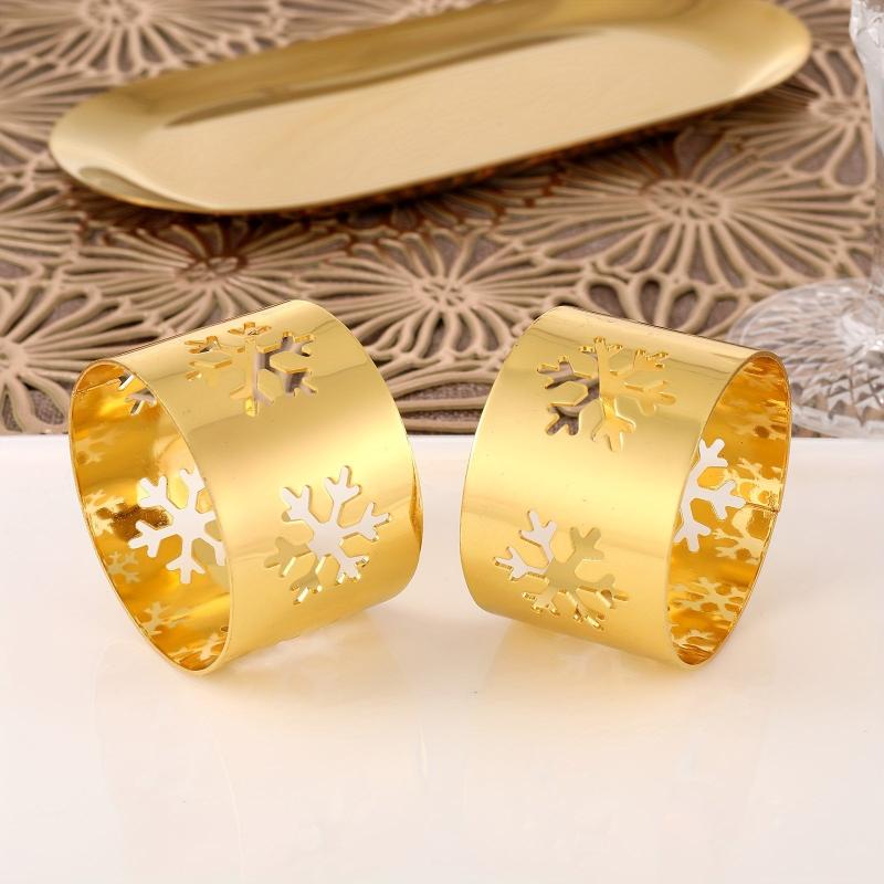 6pcs Snowflake Napkin Rings Cast Iron Polished Metal Carved Hollow