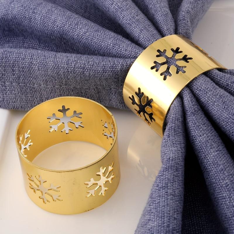6pcs Snowflake Napkin Rings Cast Iron Polished Metal Carved Hollow