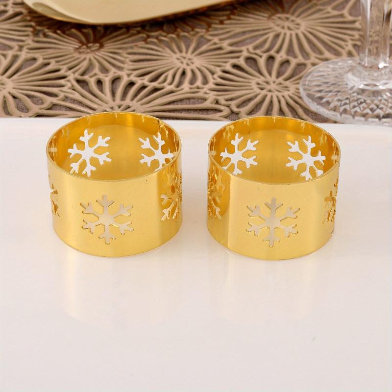 6pcs Snowflake Napkin Rings Cast Iron Polished Metal Carved Hollow