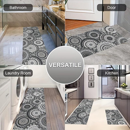 2pcs Geometric Floral Area Mat Soft Plush Non-slip Carpet for Home Decor