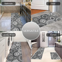 2pcs Geometric Floral Area Mat Soft Plush Non-slip Carpet for Home Decor