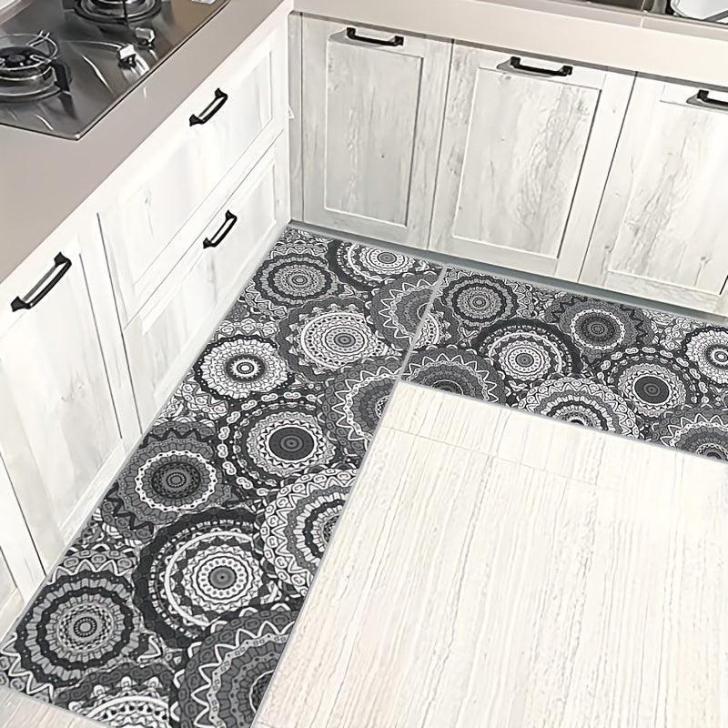 2pcs Geometric Floral Area Mat Soft Plush Non-slip Carpet for Home Decor
