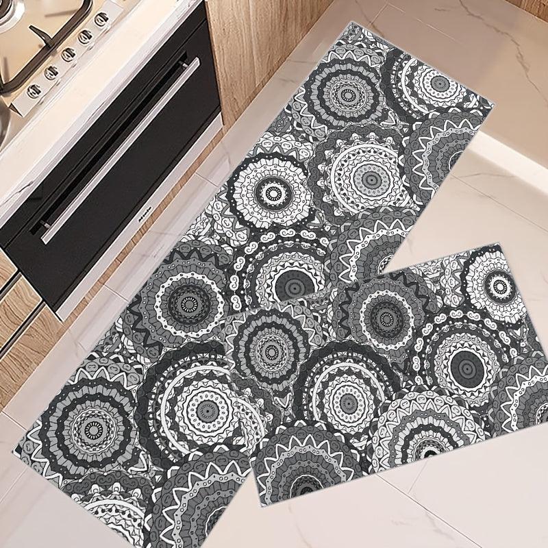 2pcs Geometric Floral Area Mat Soft Plush Non-slip Carpet for Home Decor