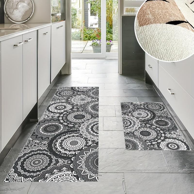 2pcs Geometric Floral Area Mat Soft Plush Non-slip Carpet for Home Decor