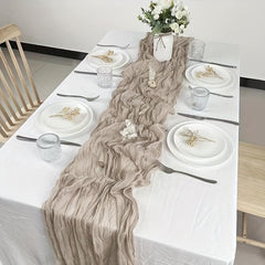 Boho Style Crinkle Cloth Table Runner for Wedding Reception