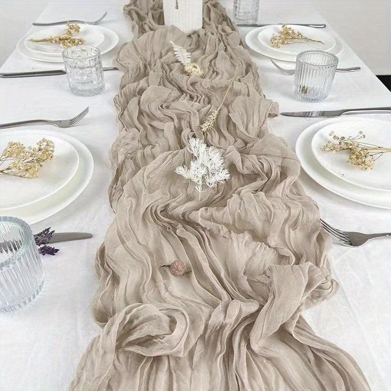 Boho Style Crinkle Cloth Table Runner for Wedding Reception