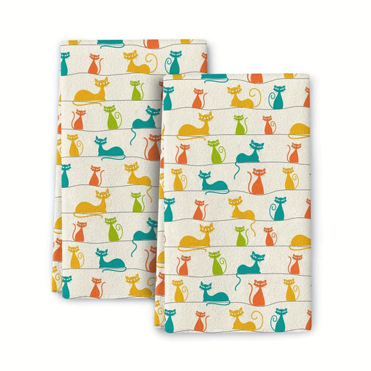 2pcs Cat Pattern Hand Towels Microfiber Absorbent Cleaning Pad