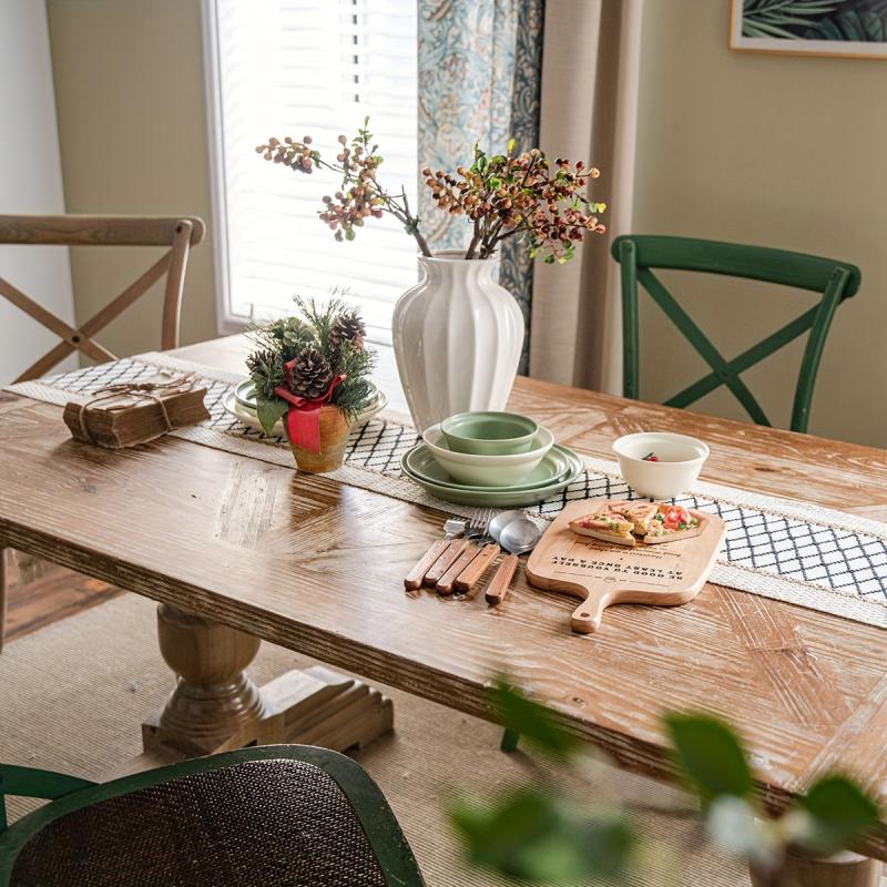 Rectangle Table Runner Grid Table Flag Cotton Linen Rhombus Jute Tassel