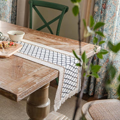 Rectangle Table Runner Grid Table Flag Cotton Linen Rhombus Jute Tassel