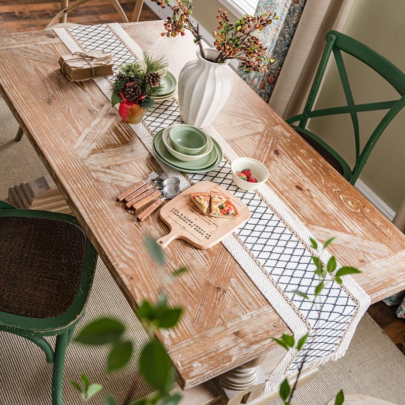 Rectangle Table Runner Grid Table Flag Cotton Linen Rhombus Jute Tassel