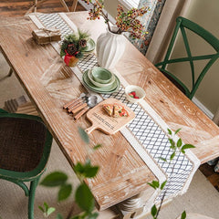 Rectangle Table Runner Grid Table Flag Cotton Linen Rhombus Jute Tassel