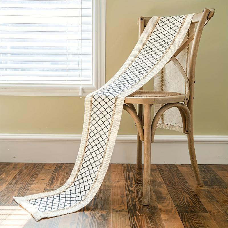 Rectangle Table Runner Grid Table Flag Cotton Linen Rhombus Jute Tassel