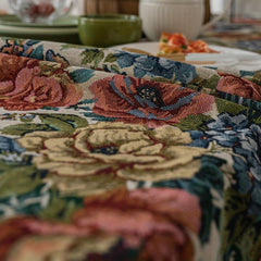 Square Cotton Tablecloth Embroidered Ball Flower Table Cloth