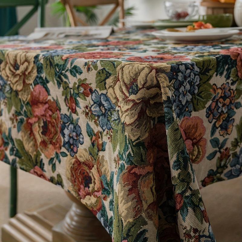 Square Cotton Tablecloth Embroidered Ball Flower Table Cloth