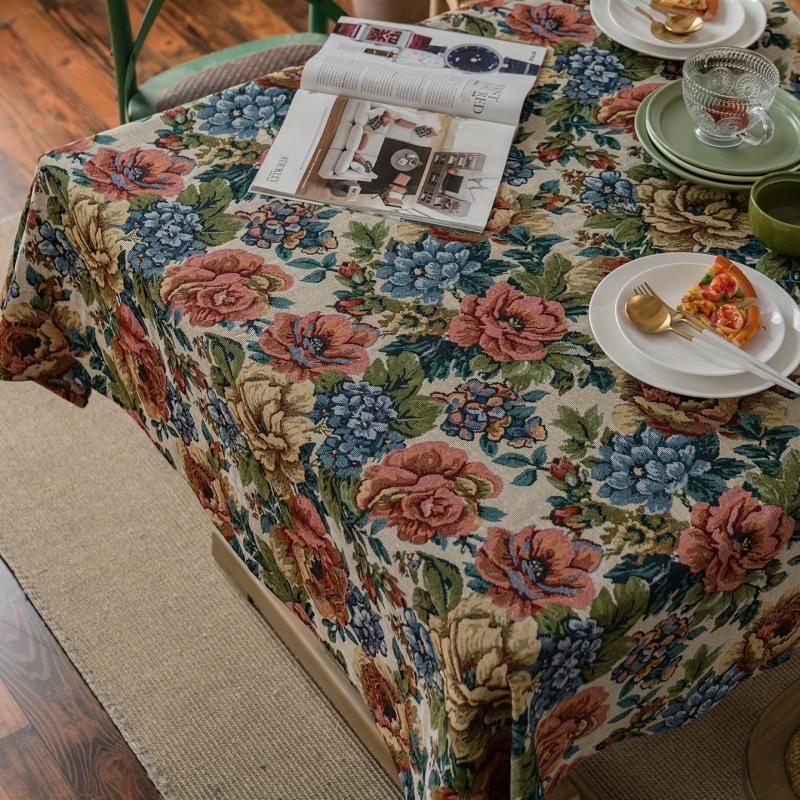 Square Cotton Tablecloth Embroidered Ball Flower Table Cloth