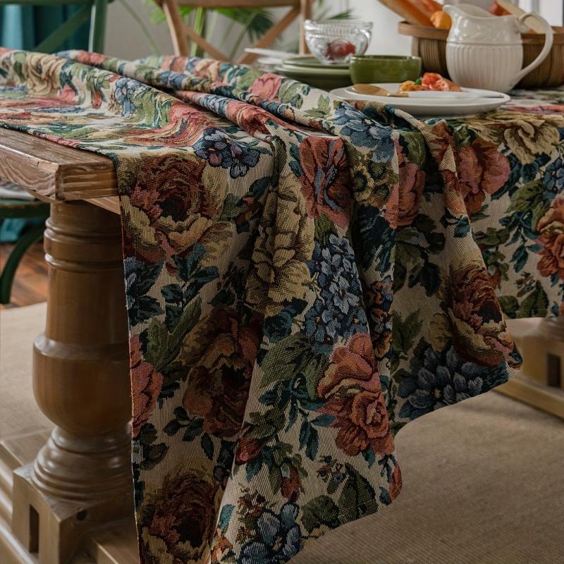 Square Cotton Tablecloth Embroidered Ball Flower Table Cloth