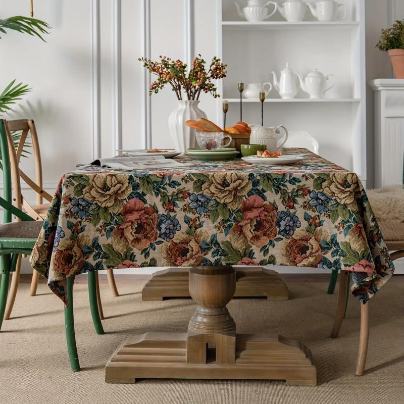 Square Cotton Tablecloth Embroidered Ball Flower Table Cloth