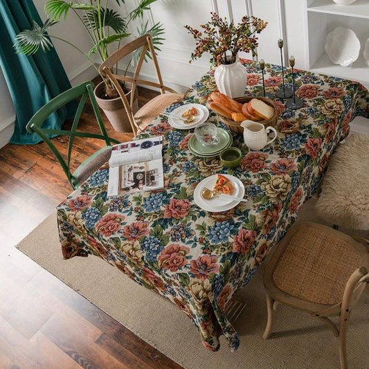 Square Cotton Tablecloth Embroidered Ball Flower Table Cloth