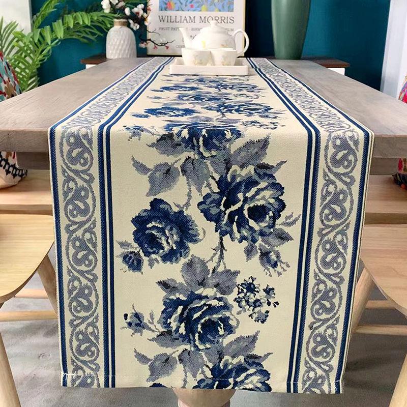 Chinese Ink Flower Tea Floral Table Cloth and Runner