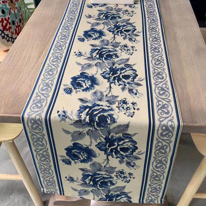 Chinese Ink Flower Tea Floral Table Cloth and Runner